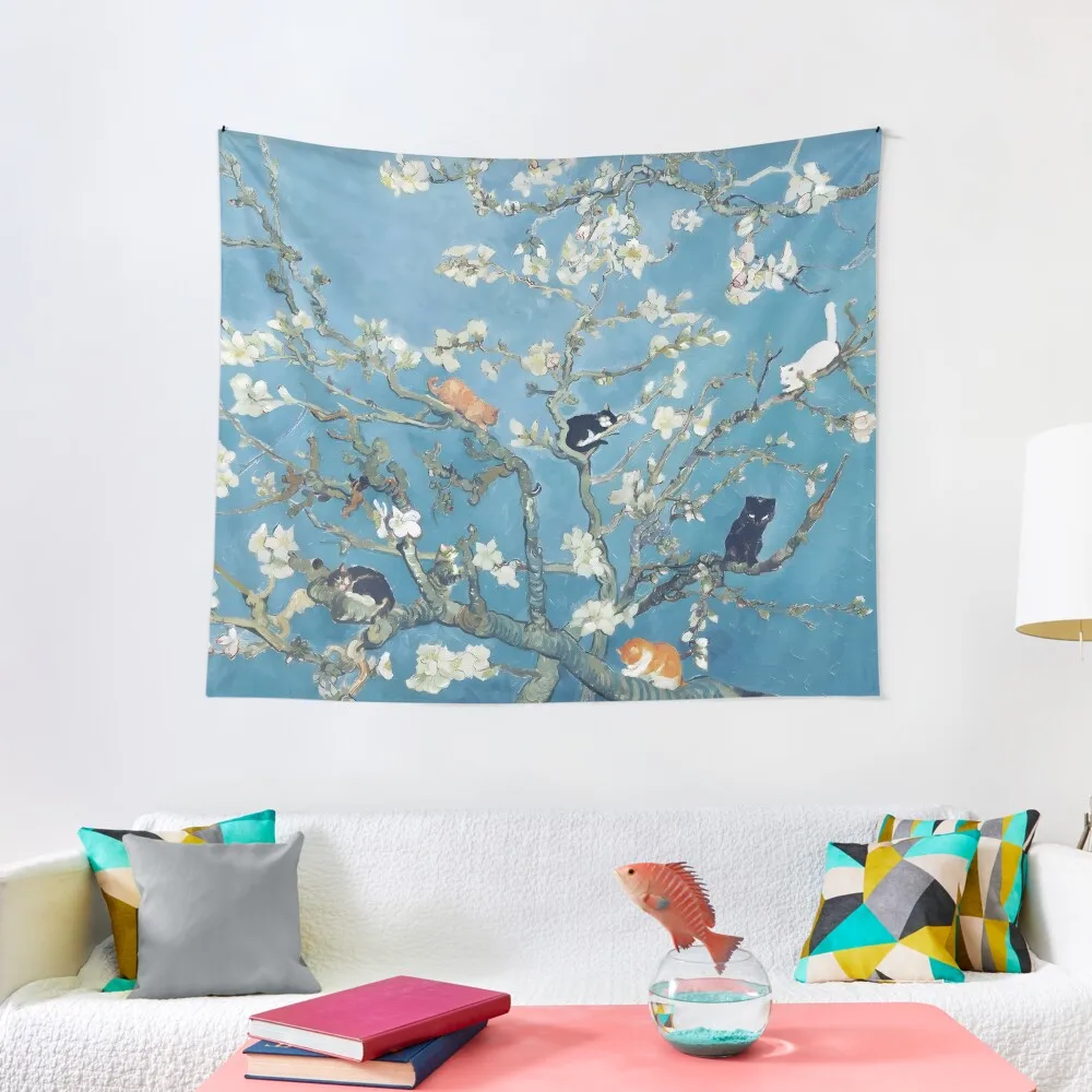 

Van Gogh Cute Cats in Almond Blossom Tapestry Anime Decor Decorative Wall Aesthetic Room Decors Tapestry