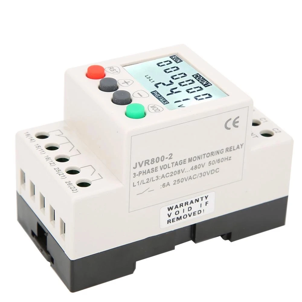 Under Over Voltage Protector Chronograph Counter 3 Phase Voltage Monitor Sequence Protection Relay LCD Digital Display
