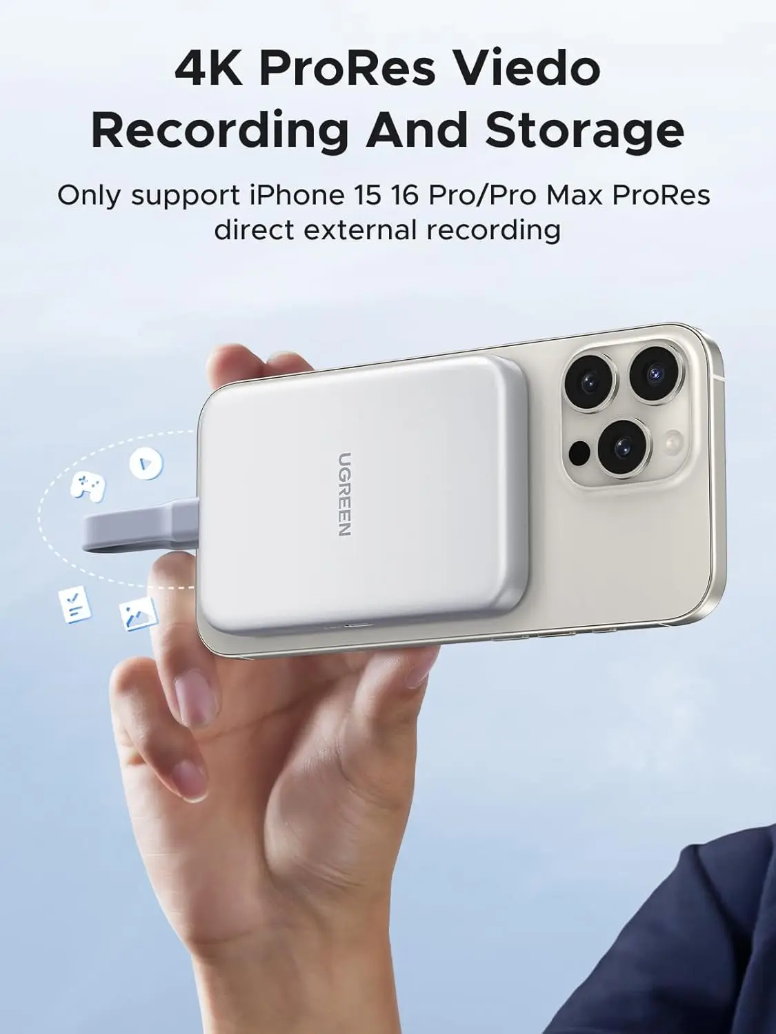 UGREEN Carcasa magnética M.2 Nvme SSD para iPhone 16 15 Pro Max, carcasa SSD externa con adaptador PD 100W 10Gbps USB C a NVME