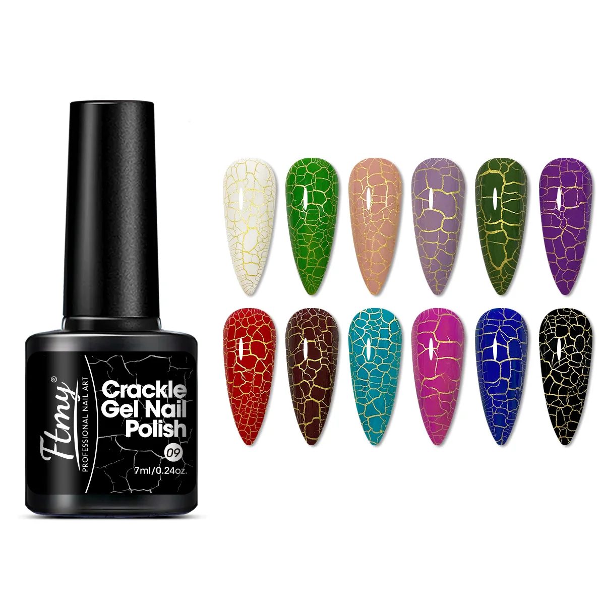 

12 цветов/набор Crackle Gel Nail Polish Set Красный Коричневый Зеленый Гель-лак Cracked Gel Polish УФ-светодиод Soak Off Гель-лак для осени W