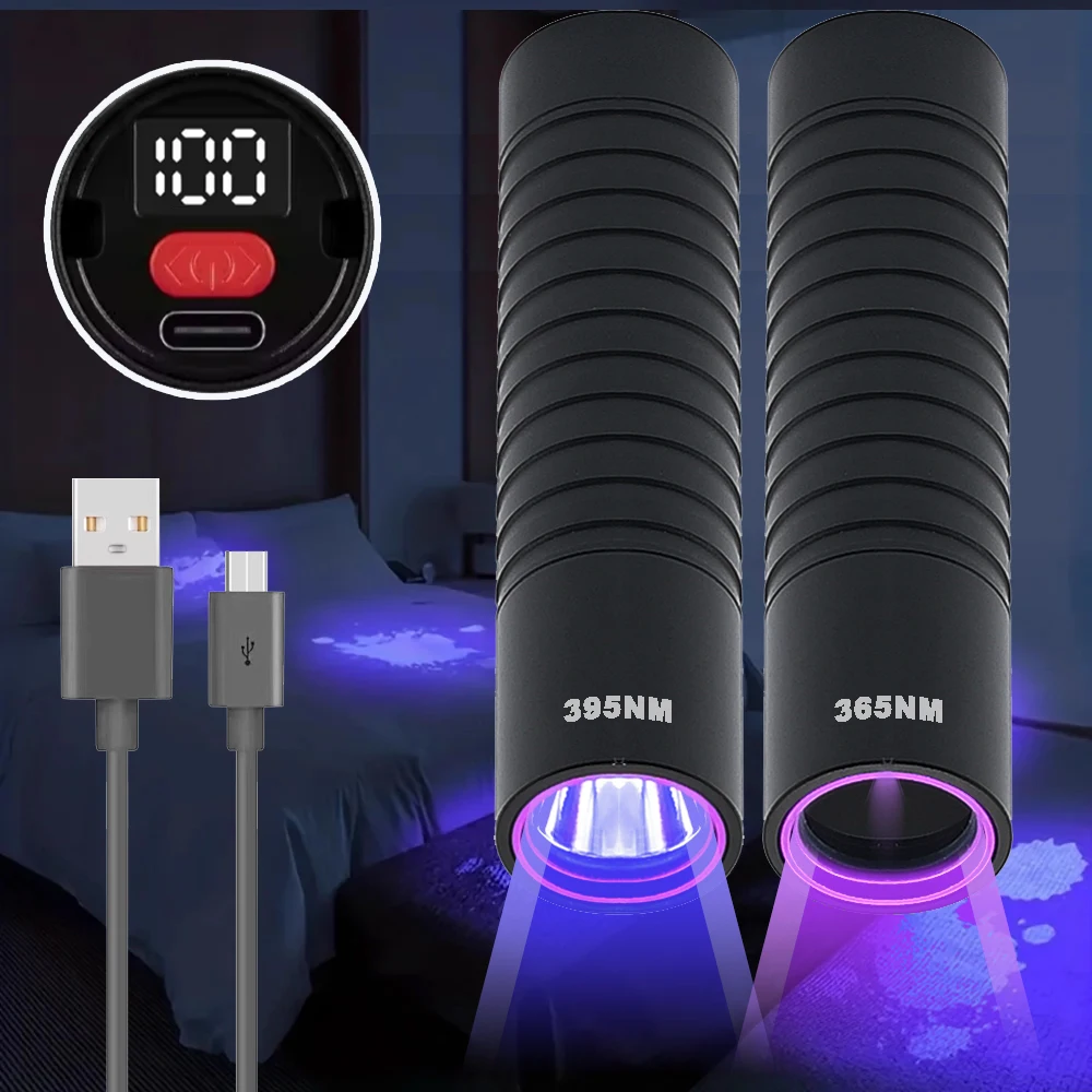 

LCD 395nm/365nm UV High light Flashlight USB Rechargeable Resin UV Glue Curing Torch Cat tinea urine Stain Marker Ore Money Lamp