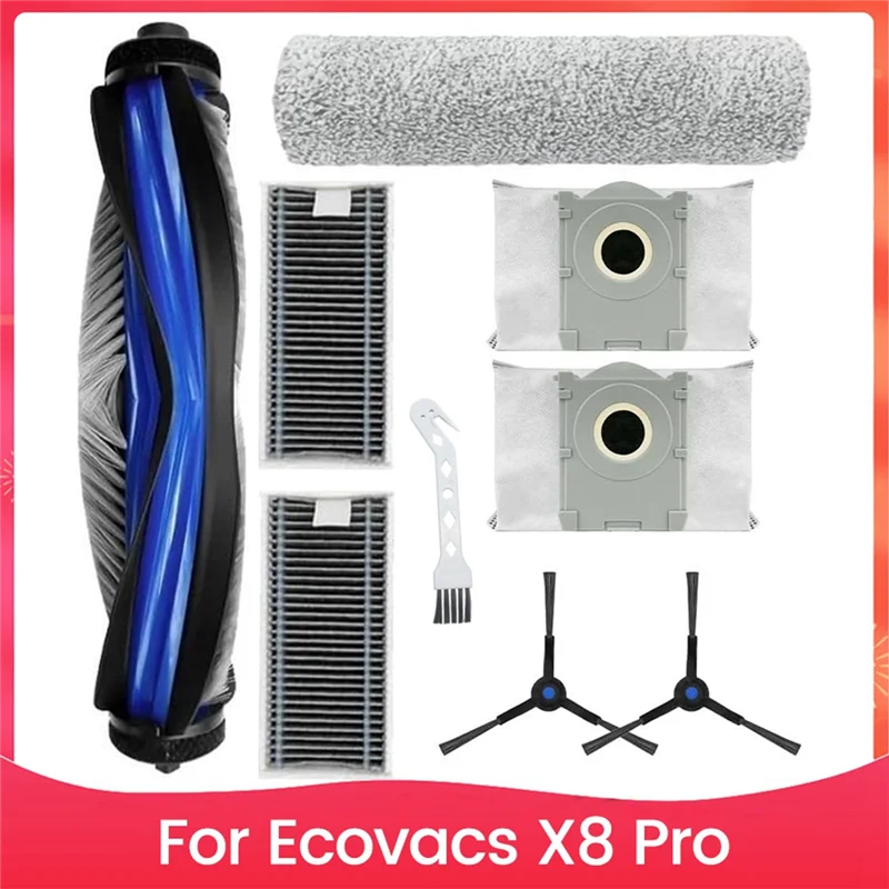 

HHO-Replacement Parts For Ecovacs X8 Pro For Omni Robot Vacuum Cleaners Main Side Brush HEPA Filter Dust Bags