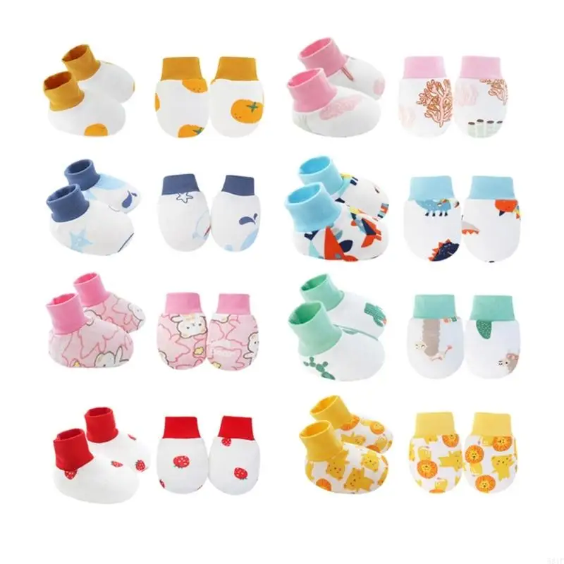 

581F 2 Pieces Newborns Mittens and Booties Set for Preventing Scratches on Sensitive Skin Cosy Breathable Gloves & Socks