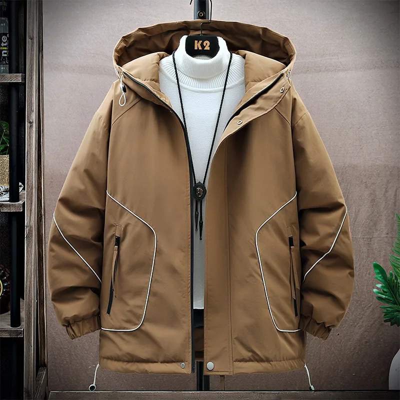 Men's Winter Down stormcoat New Solid Color Waterproof Windproof Warm Casual Loose Outdoor Adventure Hooded Coat Men Work Jacket