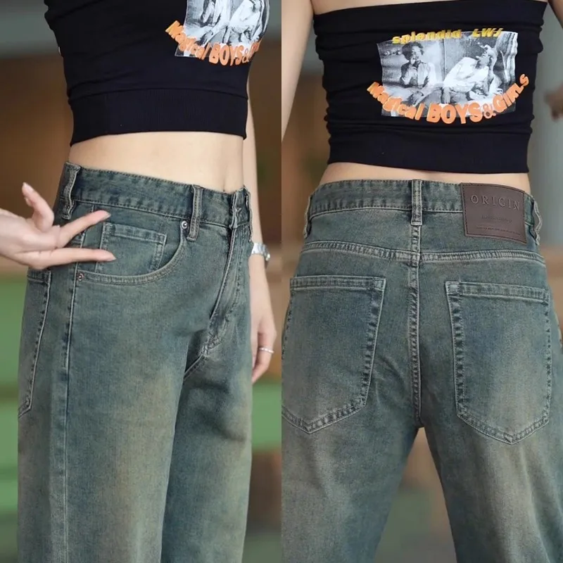 

High-End American Sle Men's Jeans Faionable Straight Leg Loose Casual Long Pants Wear Resistant Cotton Polyester Blend