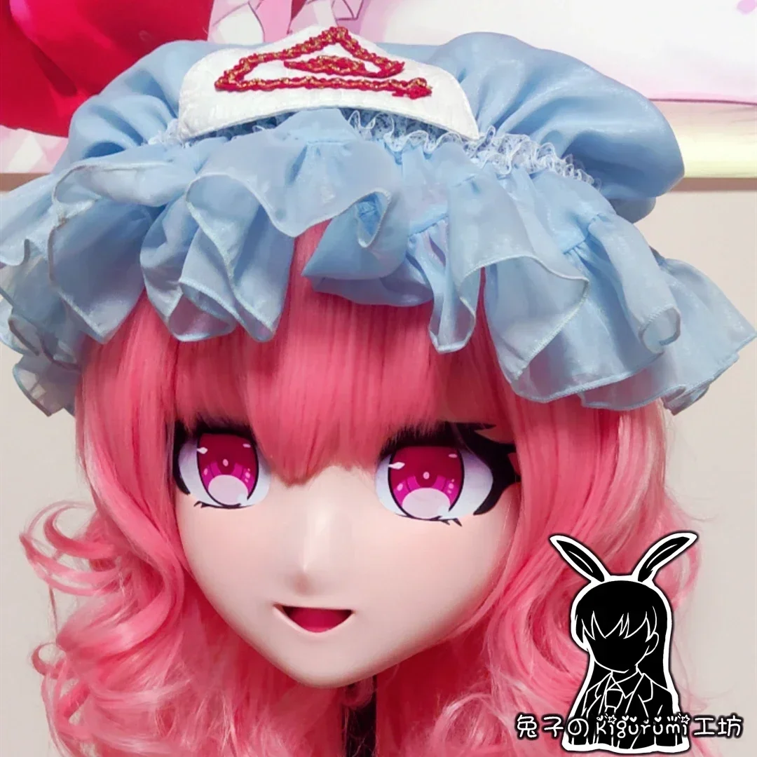 (B45) Customized Full Head Mask with Backshell Comic Coser Crossdressing Silicone Anime Saigyouji Yuyuko Kigurumi Mask Cosplay