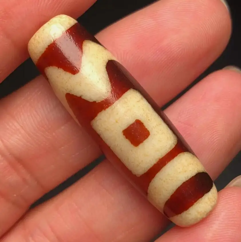 

Red Ancient Tibetan DZI Beads Old Agate Heaven＆Earth Totem Amulet Pendant