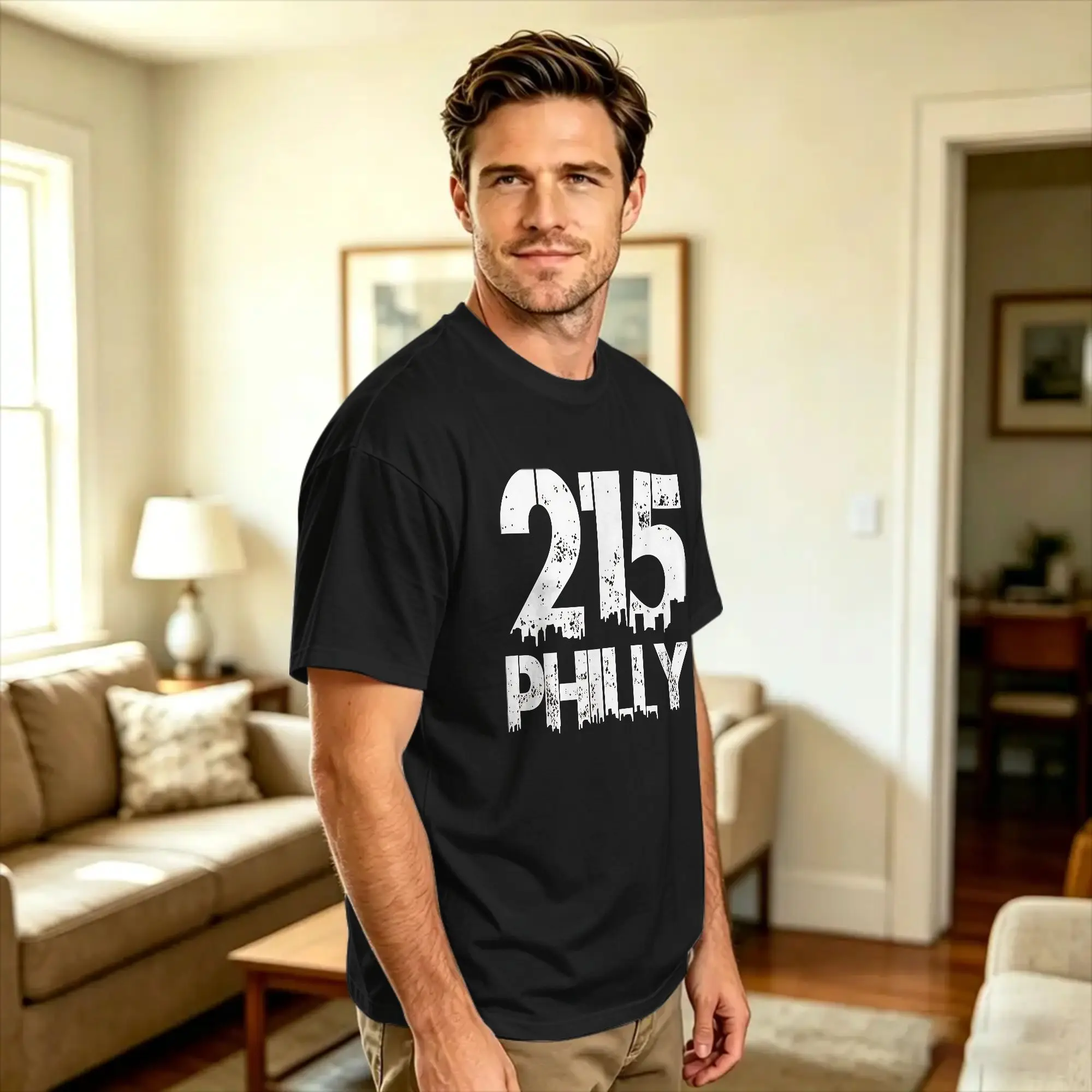 Philadelphia Philly 215 Area Code Distressed Gritty T-Shirt Summer  Leisure T Shirts 100 Cotton Breathable 4XL 5XL 6XL Clothing
