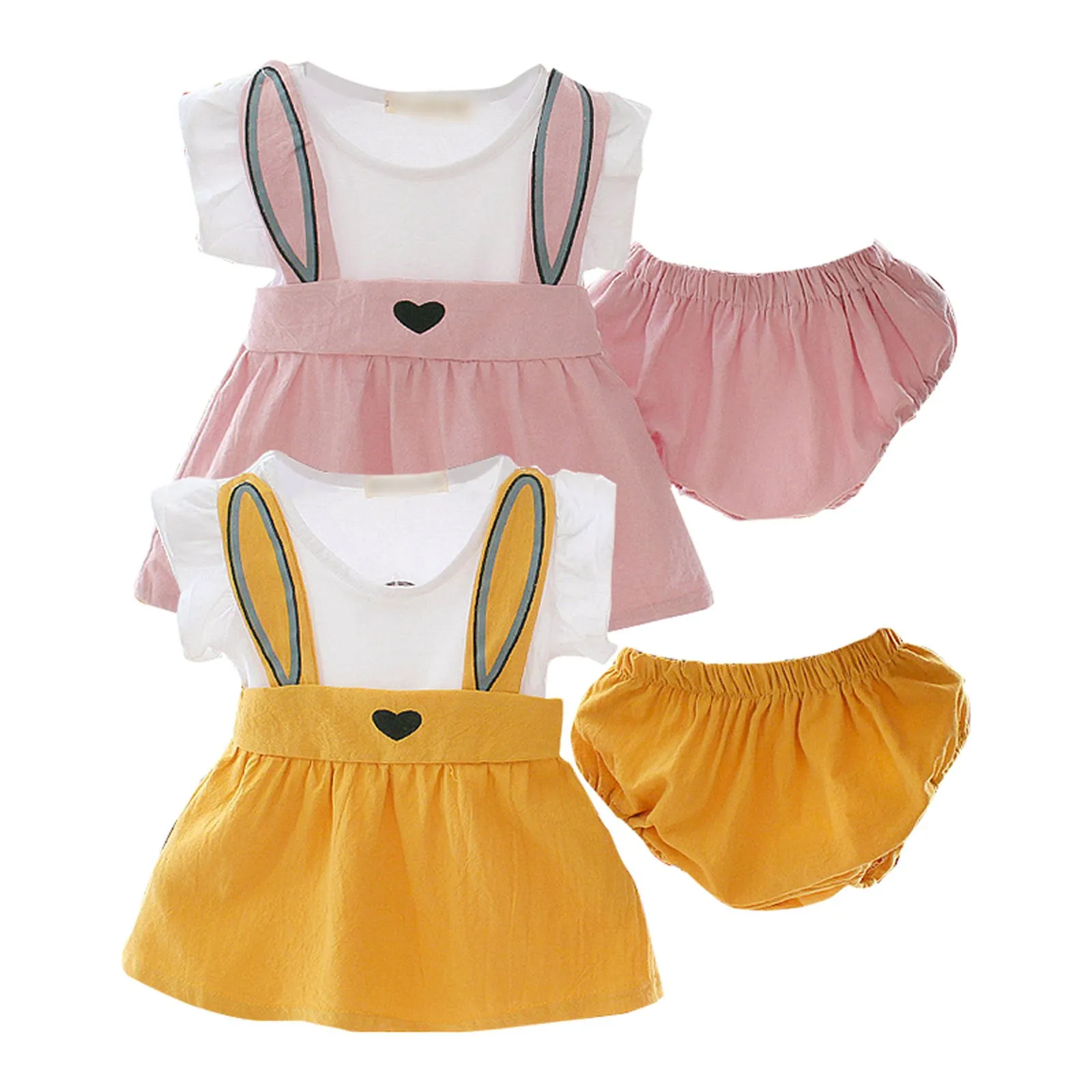 3 6 9 12 24 Months Newborn Infant Baby Girls Clothes Sets Cute Bunny Sleeveless Dress+Shorts Summer Toddler Girls Clothing Sets