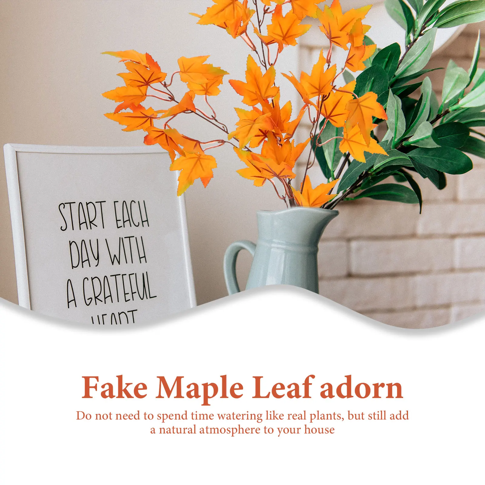 

Artificial Maple Leaf Branch Fake Fall Leaves Stem Thanksgiving Home Decor Autumn Faux Leaf Picks Vase Filling Ornament Table