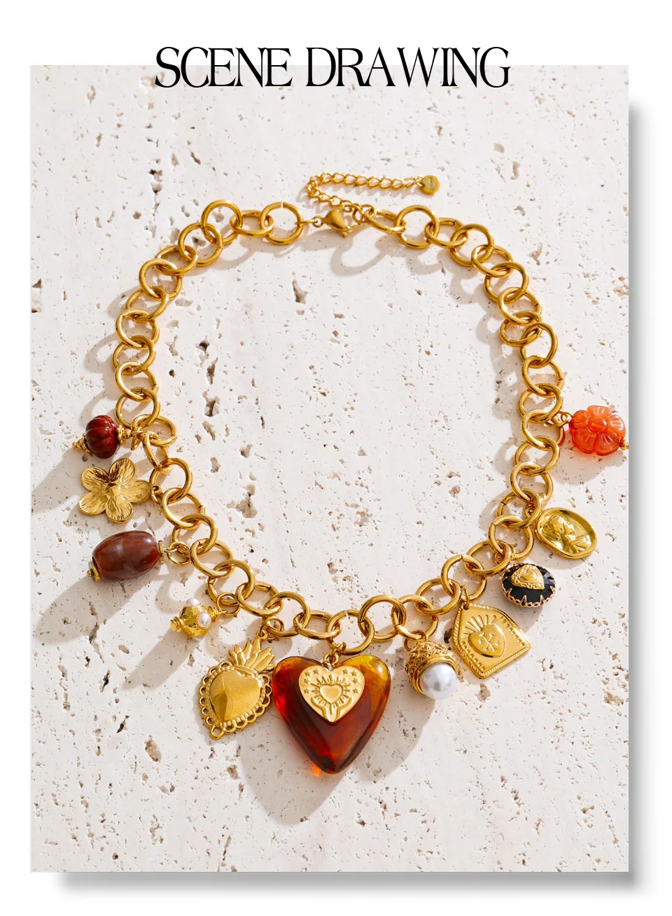 Yhpup Charms Anhänger Halskette Edelstahl Acryl Herz Blume Erdbeere Tropfen Statement Halskette Wasserdicht Kragen Schmuck – Detail 12