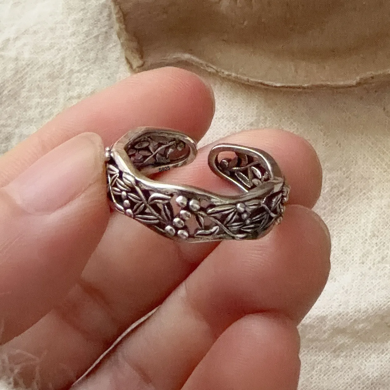 Women's 925 Sterling Silver Geometric Flower Ring