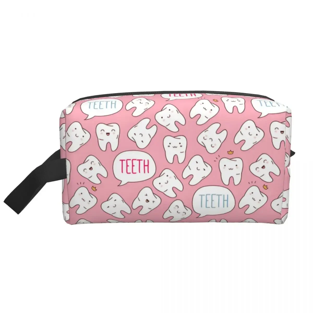 

Custom Healthy Teeth Tooth Toiletry Bag for Women Care Dental Health Makeup Cosmetic Organizer Lady Beauty Storage Dopp Kit Box