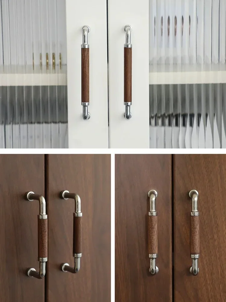 

Furniture Hardware Accessories 96mm/128mm Walnut Wood +Brass Handle Pull with Screws Kitchen Cabinet Cupboard Door Drawer Knobs