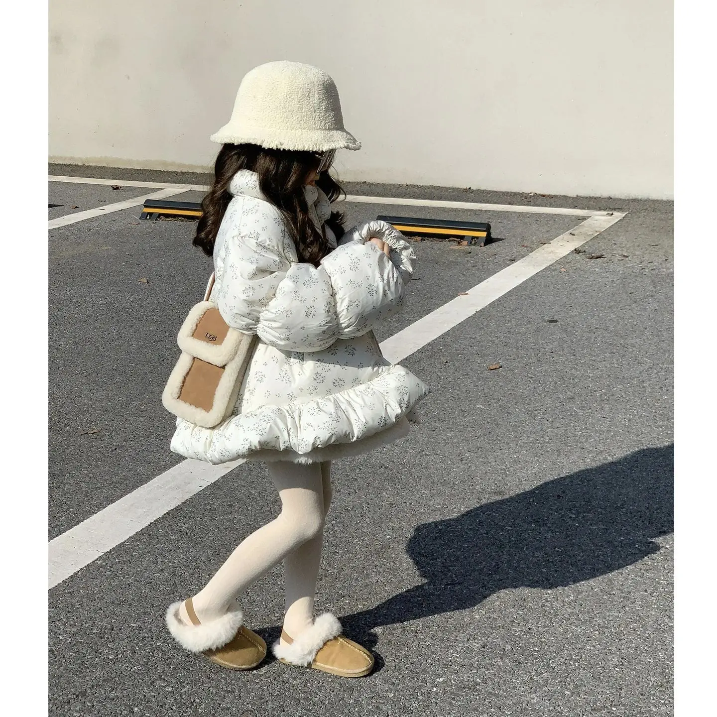 Winter Warm White Jackets Floral Cotton Coats Cute Girls Baby Thick Kids Standing collar Outerwear Countryside Children Coat