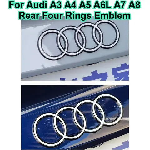 아우디 A3 A4 A5 A6L A7 A8 리어 4링 엠블럼 뱃지 블랙 트렁크 로고 장식 교체 외관 개조 액세서리