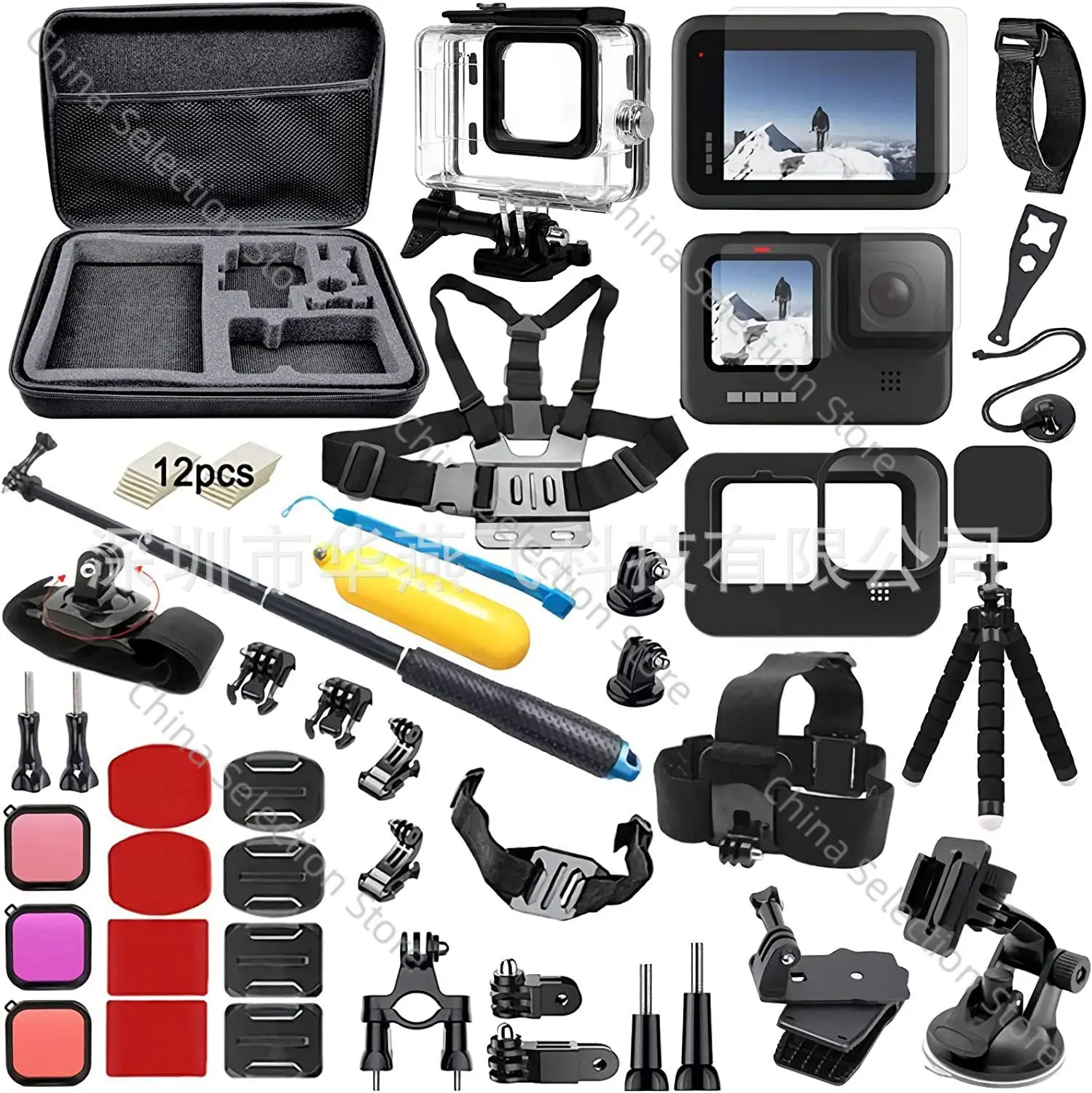 Gopro 12/11/10/9 Eyes Osmo Action Camera Accessories Kit 55 in 1 Selfie Stick Buoyancy Stick