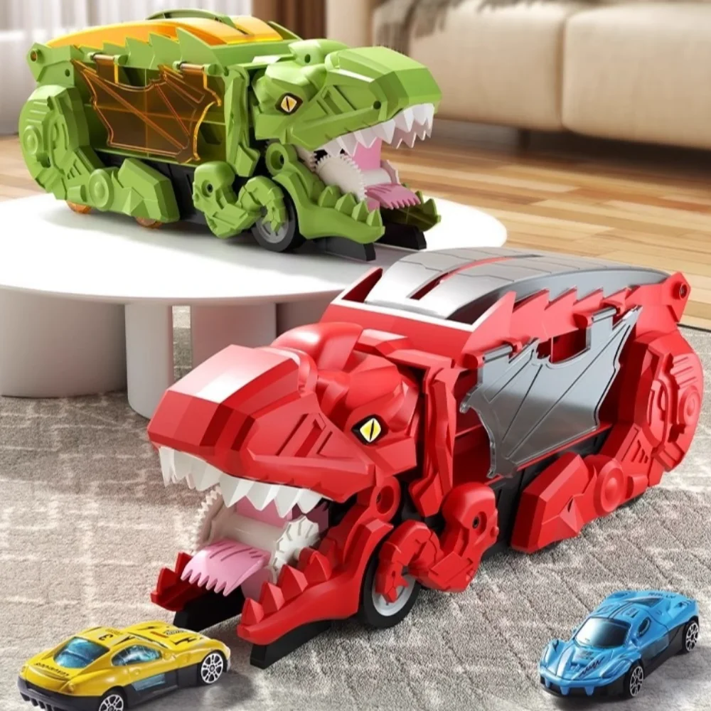 折りたたみ式恐竜輸送車、ロールして食べる、12台の合金製車、恐竜が車を飲み込む、プラスチック製車両レーシングトラック