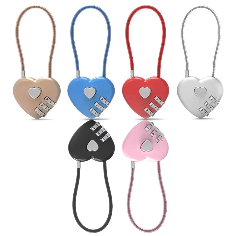 Security Tool Heart Style Love Password Lock 3 Digit Password Combination Lock Password Code Padlock Backpack