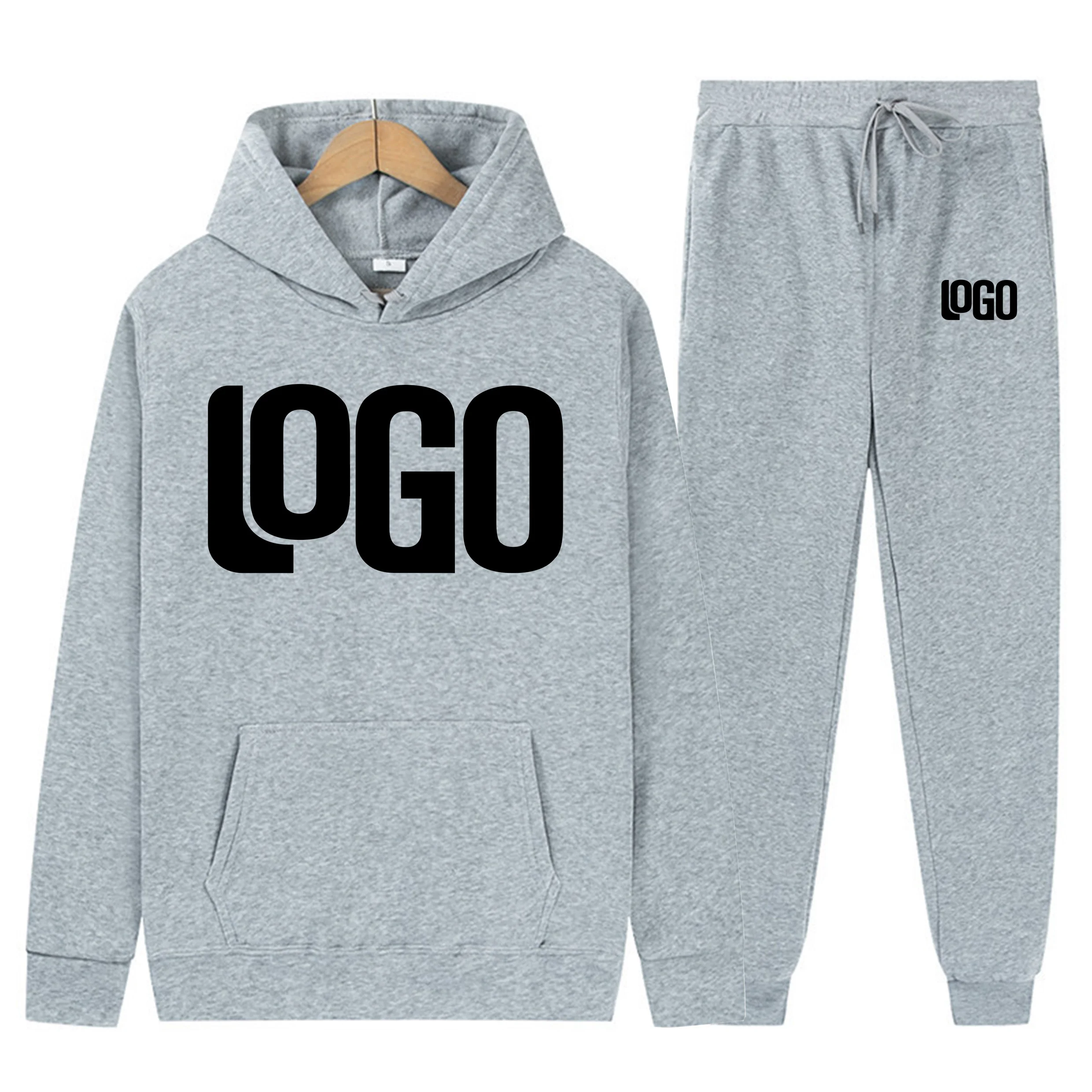 DIY pattern customized LOGO sportswear suit autumn warm hooded sweatshirt two-piece suit solid color casual hoodie fashion suit