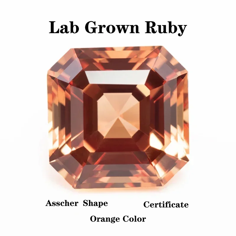 

TOP Lab Grown Sapphire Asscher оранжевого цвета VVS1 DIY усовершенствованные ювелирные изделия кольца серьги изготовление подвесок драгоценный камень с сертификатом