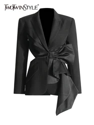 TWOTWINSTYLE-Chaqueta ahuecada de retazos para mujer, Blazer de manga larga con cuello con muescas, Túnica de temperamento, color liso, novedad