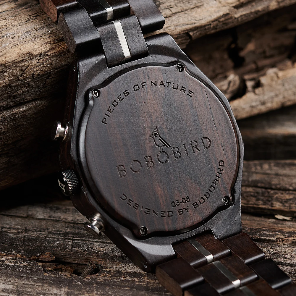 BOBO BIRD orologio da uomo in legno di lusso orologi luminosi cronografo data Display orologi da polso al quarzo regali per uomo personalizzati