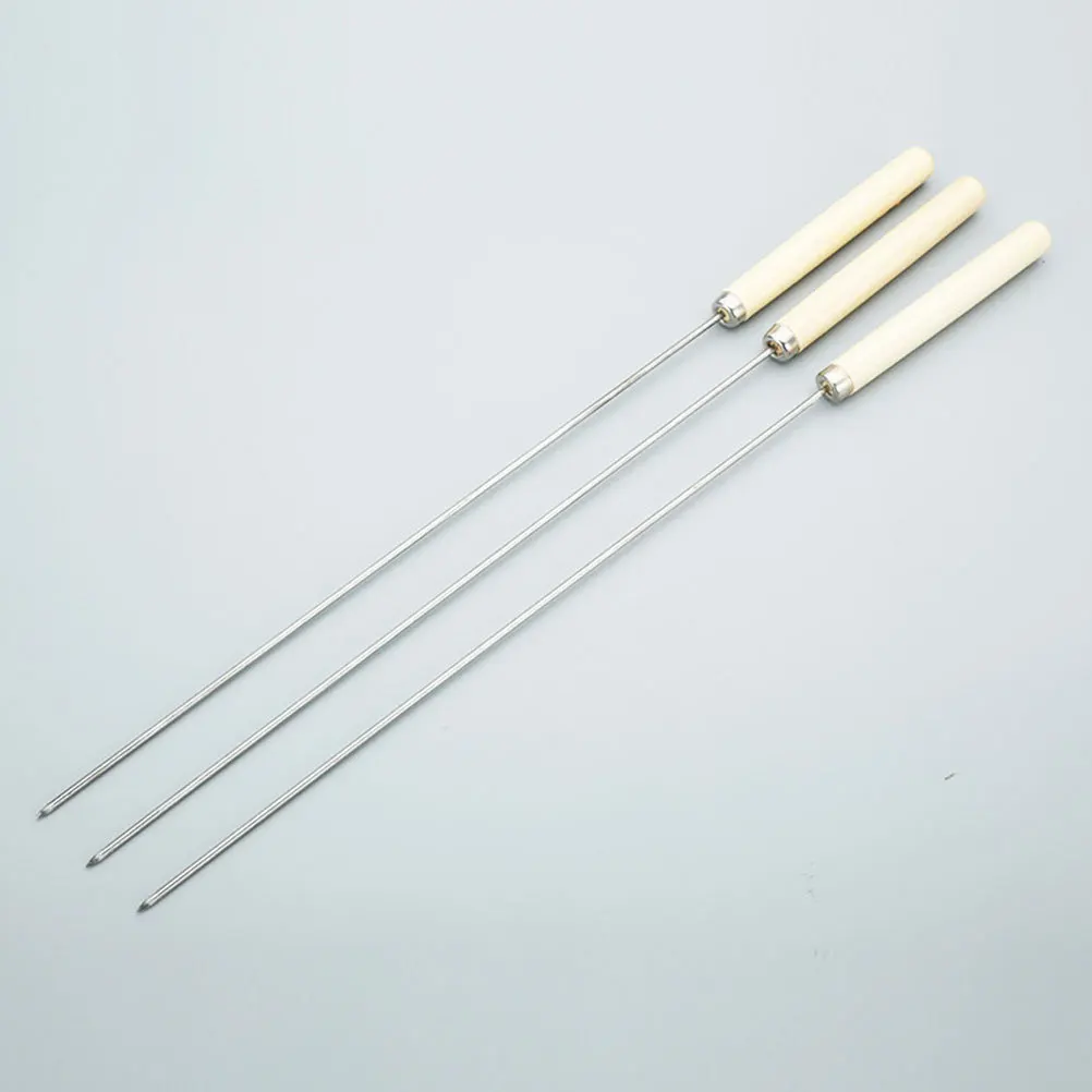 

25Pcs Stainless Steel Bbq Skewers Wood Handle Barbecue Sticks Rustproof Hard Practical Grilling Skewers Meat Bbq Tool