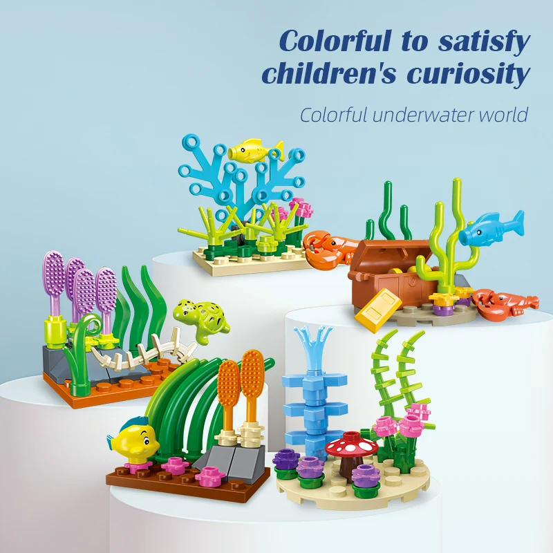 Ocean Series Building Blocks Clown Fish Lobster Turtle Seaweed Underwater World Model Bricks Children DIY Toys Holiday Gifts