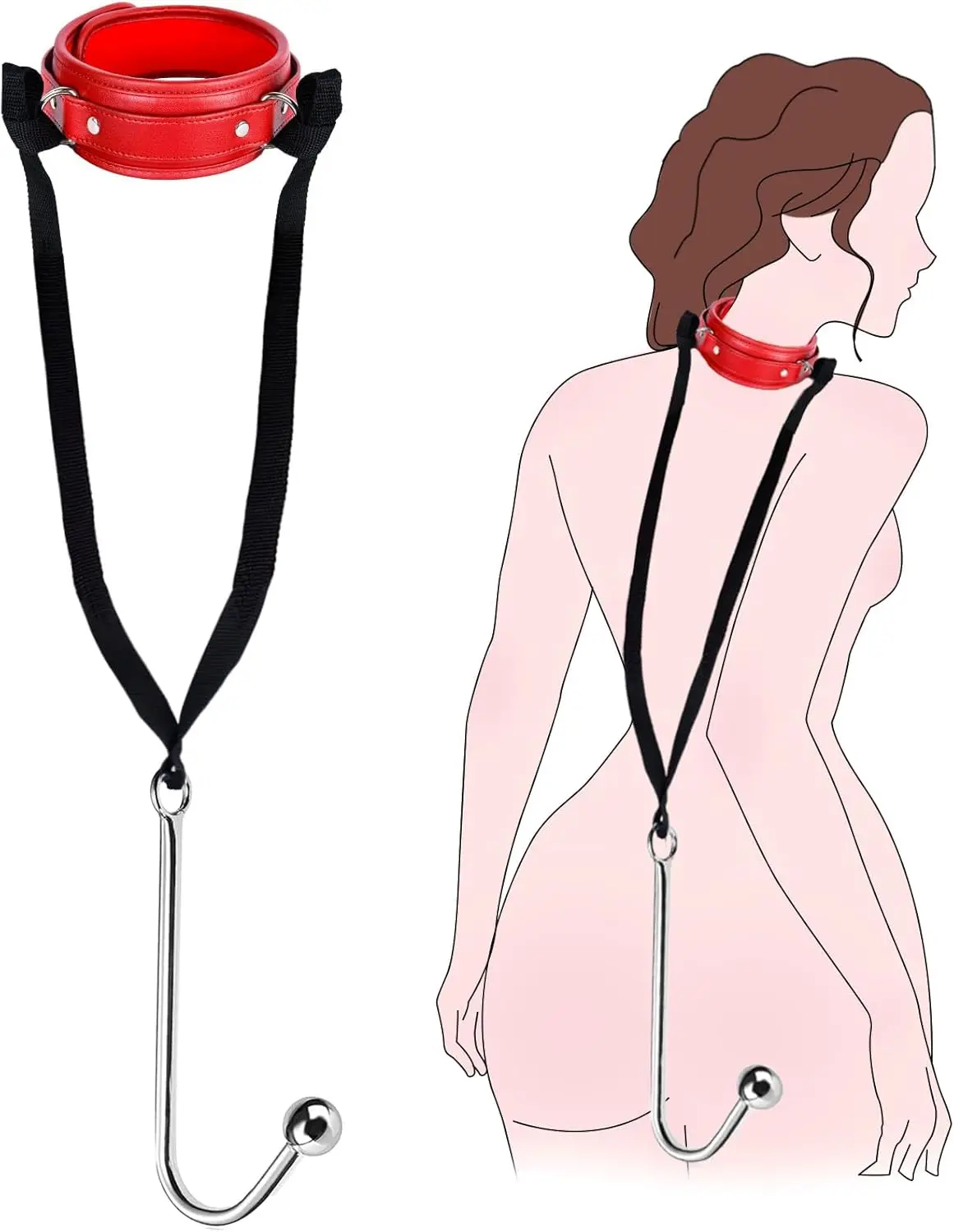 Sex Bondage Collar with Anal Hook BDSM Slave Leather Neck to Wrist Bondage Restraints Kit