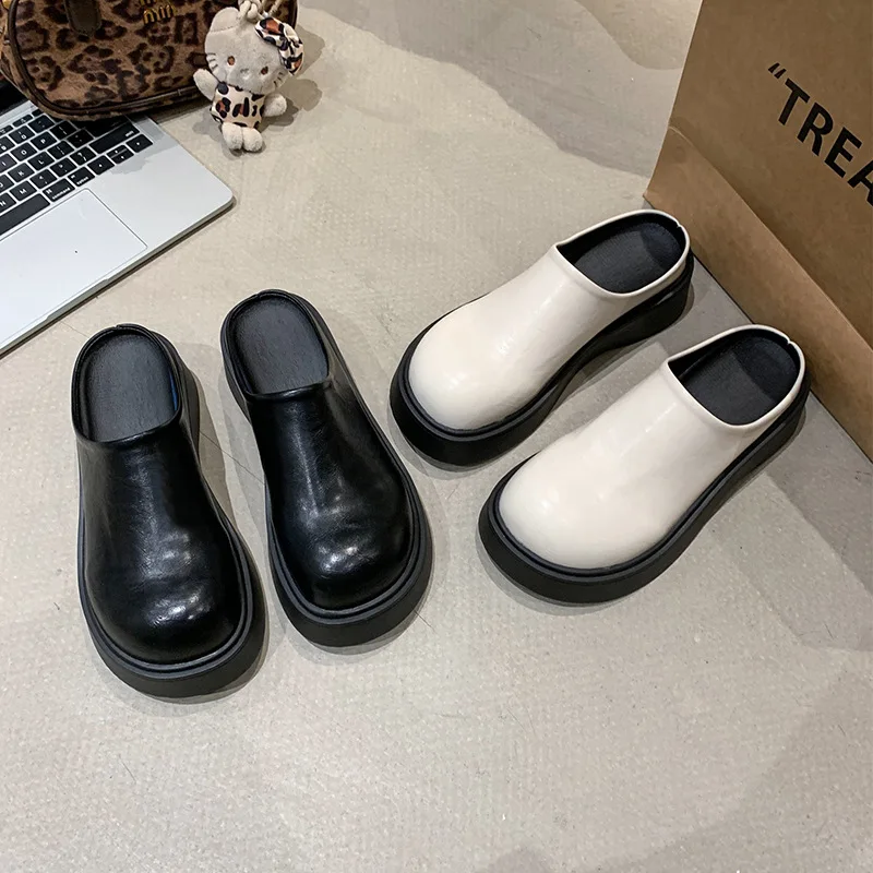 

Women's Baotou Slippers Spring New Round Head Deep Mouth Thick Bottom Anti-slip Wear-resistant High-heeled Sandals