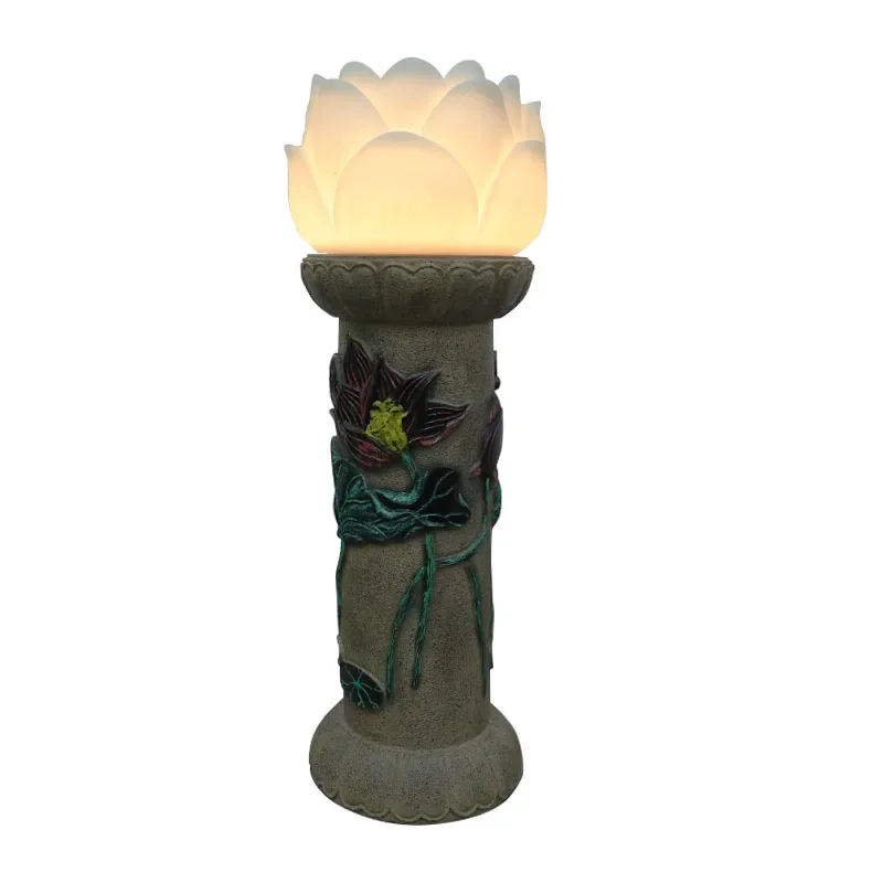 Garden Terrace Solar Garden Light Outdoor Landscape Decoration Landscape Light Three-dimensional Relief Chinese Zen Lotus Light