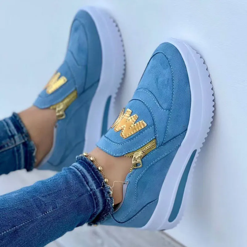 New Women Fashion Wedges Sneakers Casual Side Zipper Platform Shoes Ladies Solid Shoes Zapatillas Mujer Women Shoes Trainers