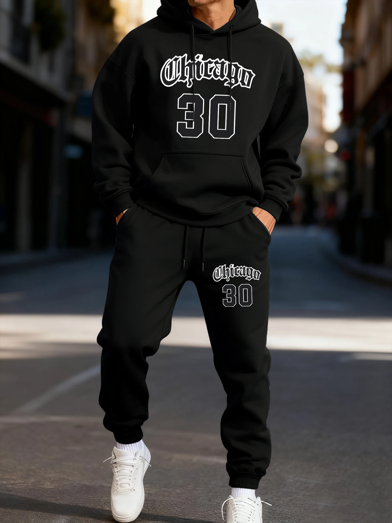 

Chicago Letter Number 30 Printing Men'S Hoodie Set Autumn Casual Two Pices Sets Winter Sporty Hoodies Fashion Street Sweatpants