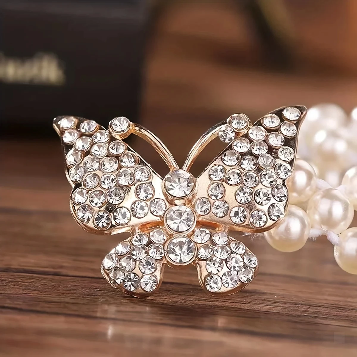 حزام أنيق بإبزيم على شكل فراشة مع لؤلؤ صناعي وأحجار الراين - حزام خصر مطاطي للفساتين والمشدات