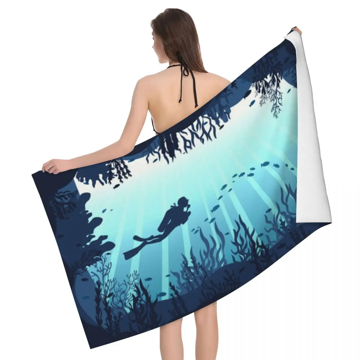 Deep Sea Caveran Diver Soft Linen Microfiber Beach Bath Towel Quick Drying Dive Explore Shower Sauna Towels