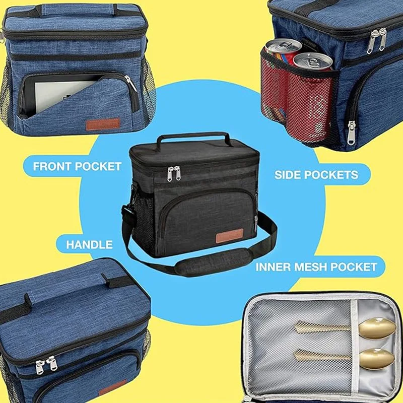 Reusable Lunch Bag for Women/Men  Office Picnic Hiking Beach Leakproof Cooler Tote Bag Organizer with Adjustable Shoulder Strap