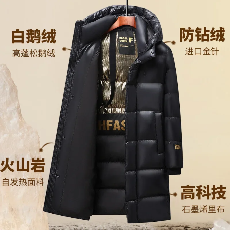 Black and gold goose down jacket unisex elongated hooded thickened upgraded extreme cold jacket winter warm men\'s jacket