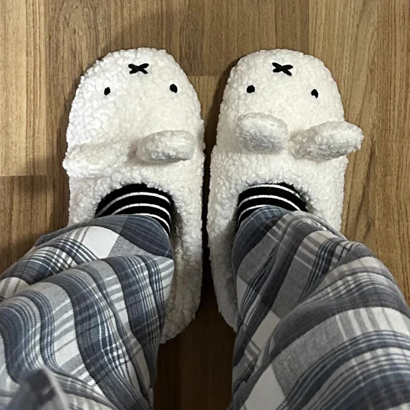 Kawaii أنيمي الكرتون جديد ميفي أرنب نعال من القطن لطيف الخريف الشتاء داخلي دافئ أفخم لينة أسفل النعال للفتيات هدية