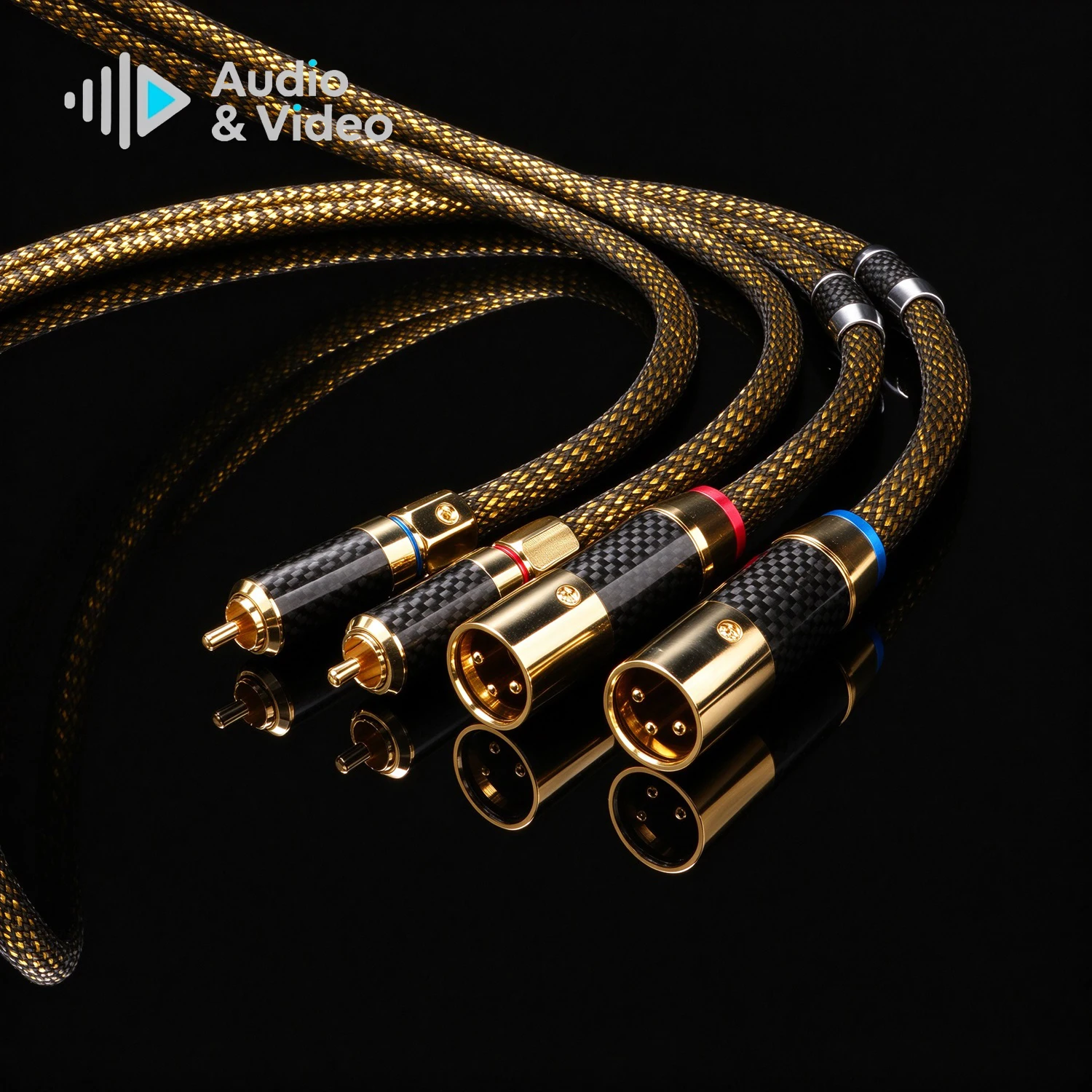 Złoty kabel XLR 8N OCC posrebrzany, pozłacany kabel audio referencyjny RCA z wtykami RCA XLR do wzmacniacza i miksera. — zdjęcie produktu 4