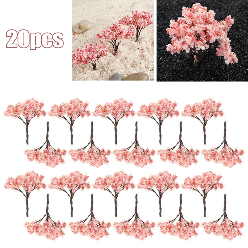 20pcs Mini Cherry Flower Tree Model Plant Diorama Kits Diy Sand Table/HO Railway Scene Layout Railway Layout Scene Decoration