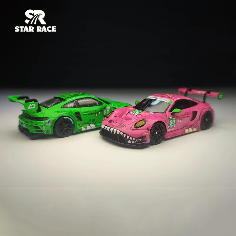 1:64 Sr911 Gt3 Groene Dinosaurus Poeder Dinosaurus Serie Simulatie Legering Miniatuur Diecasting Auto Model Aangepaste Collectie Speelgoed Cadeau