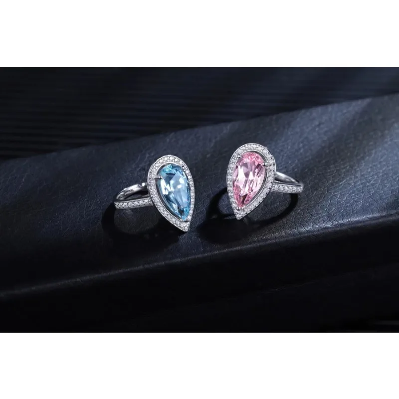 

Ruihe New 925 Silver Pear Shape Lab Grown Gemstone Aquamarine Morgan Pink Women Couple Ring Jewelry Personalized Fashion Gift