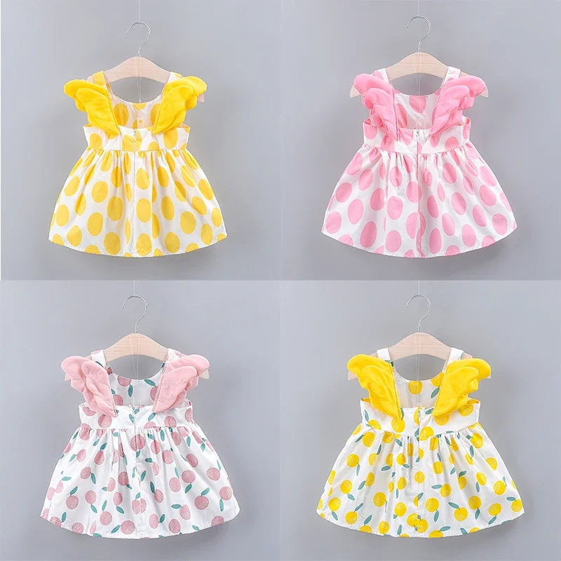 Summer Baby Girls Sleeveless Strap Dress with Big Round Dot Wings Princess Skirt Outfit