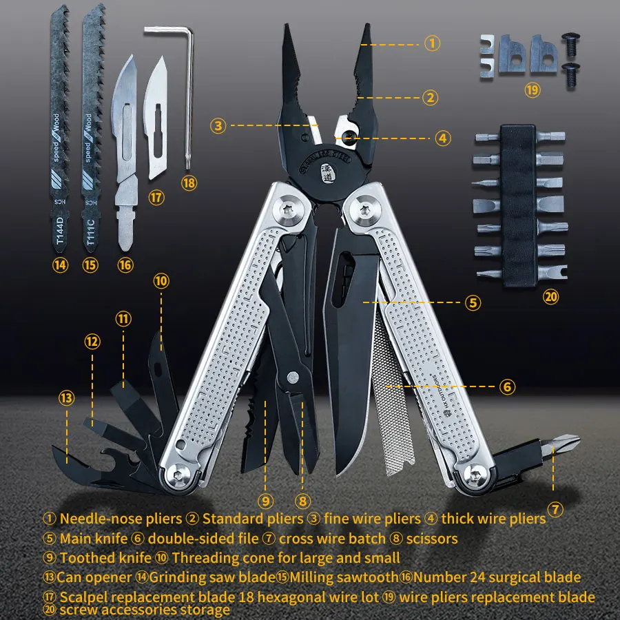 Imagem -03 - Outdoors Eagle Alicate Multifuncional Camping Sobrevivência Multitool Alicate Dobrável Tesoura Chave de Fenda Bits Serra de Caça hx
