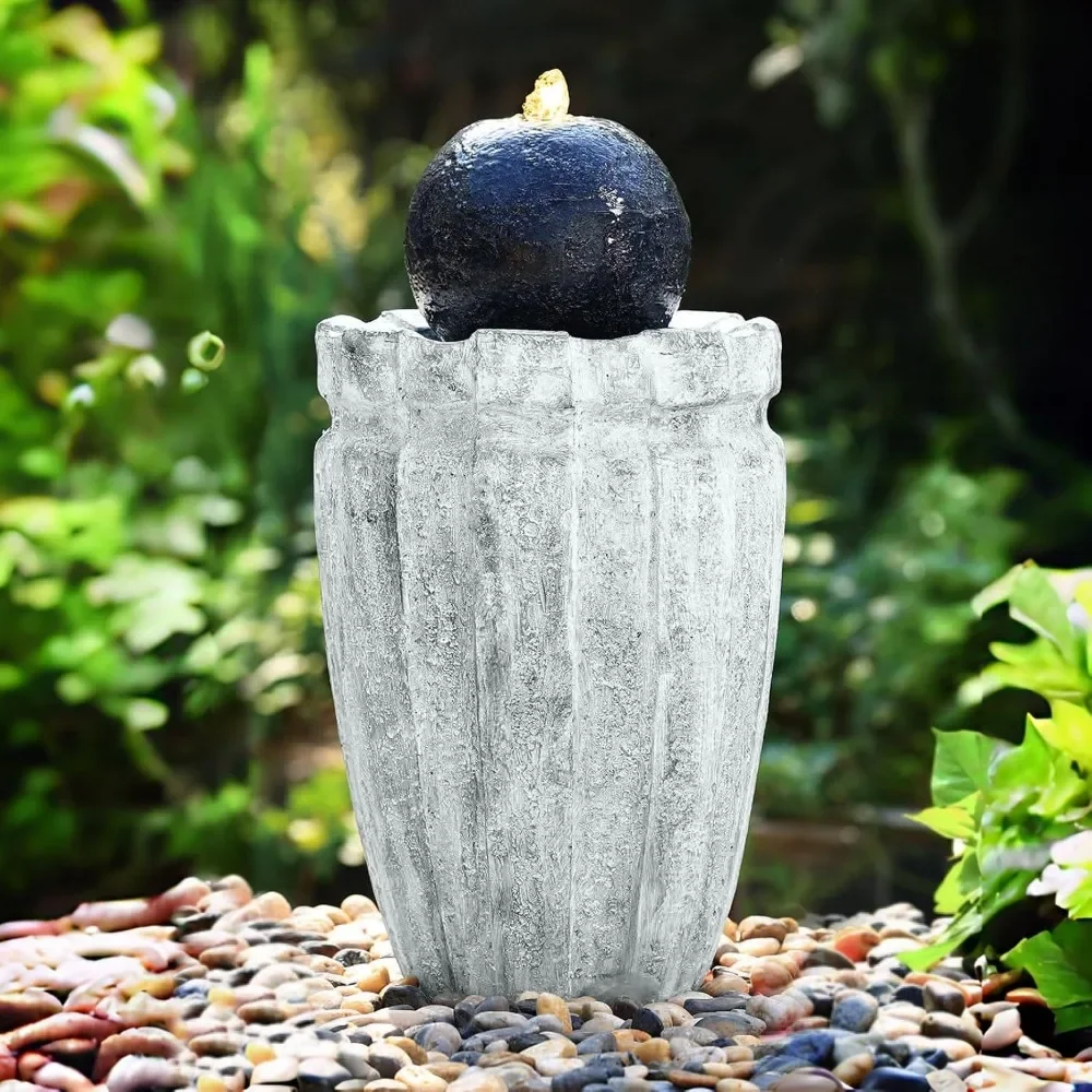 

Modern Ball Fountains Outdoor Indoor Cast Stone Sphere Zen Fountain with LED Lights Round Water Features Decor for Garden Patio