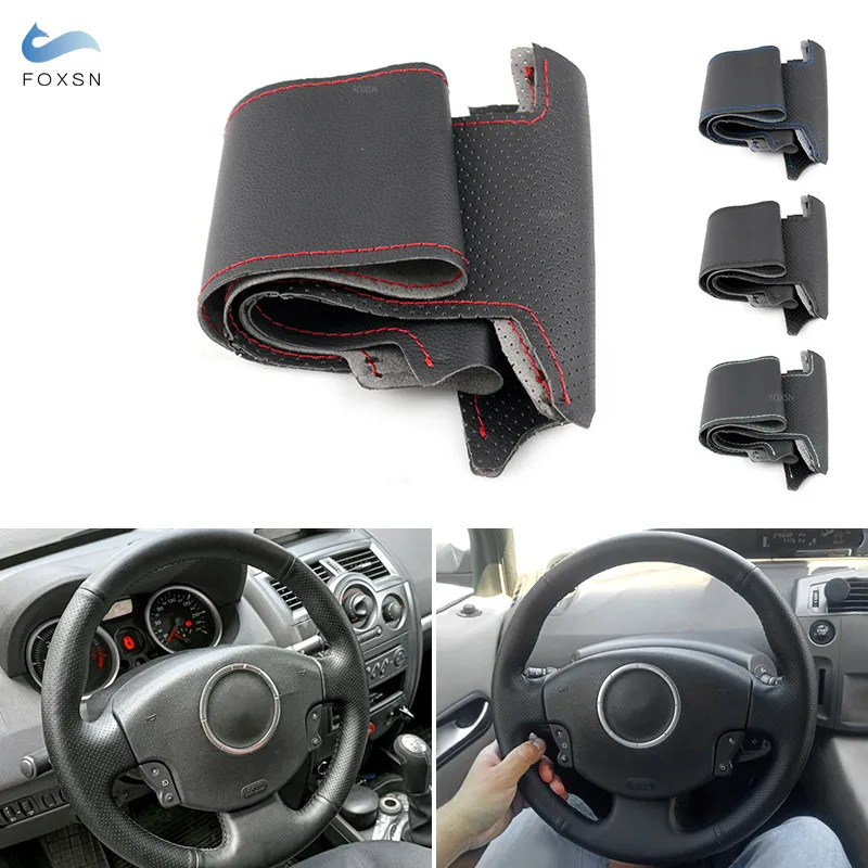 For Renault Megane 2 2003-2008 Kangoo 2008 Scenic 2 2003-2009 Hand-stitch Car Steering Wheel Leather Cover Interior Accessories