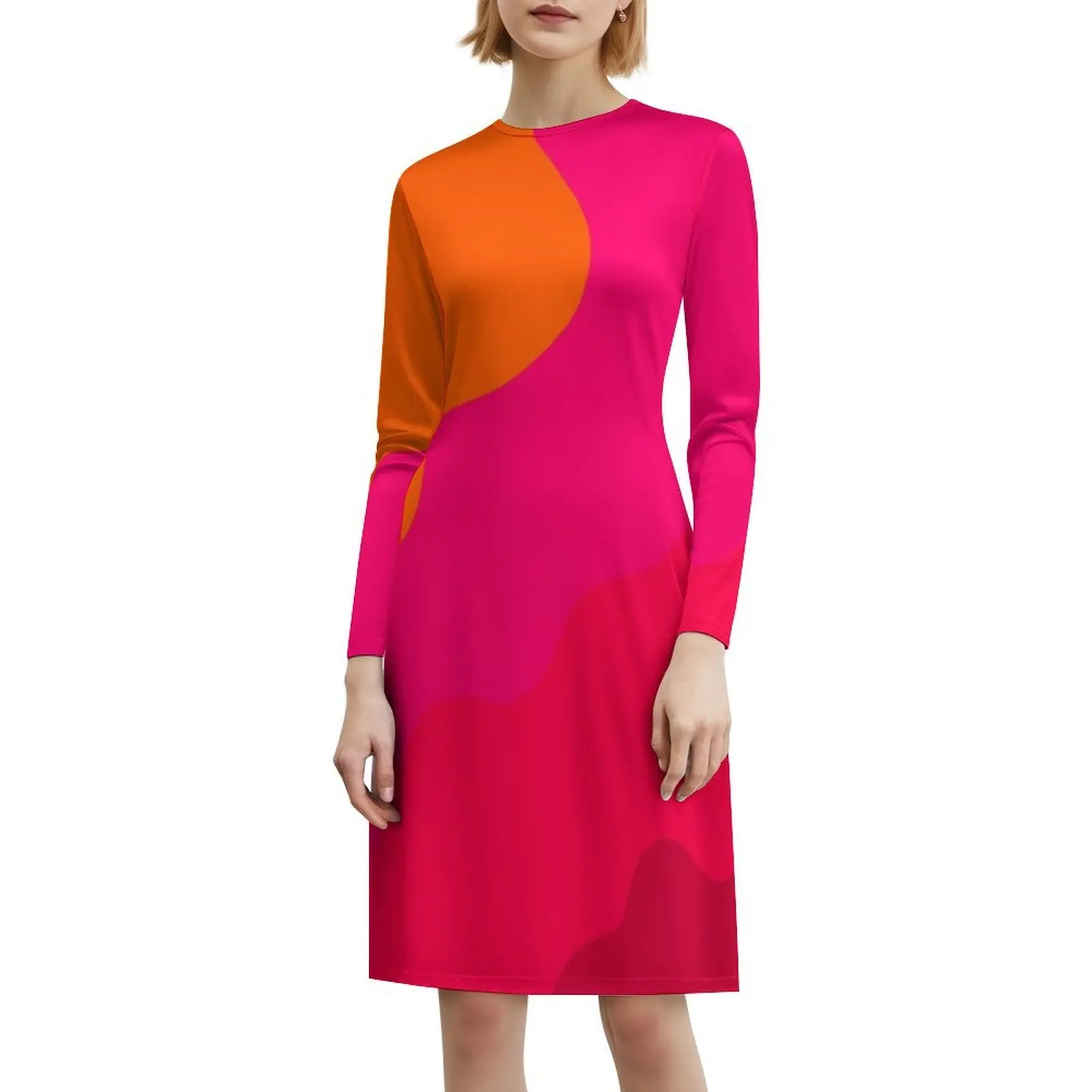 فستان قصير من الوردي الساخن إلى البرتقالي على طراز Preppy للنساء على شكل حرف a فضفاض مناسب فستان يوم غير رسمي وردي ساخن وردي أحمر برتقالي ساخن اللون امرأة #6