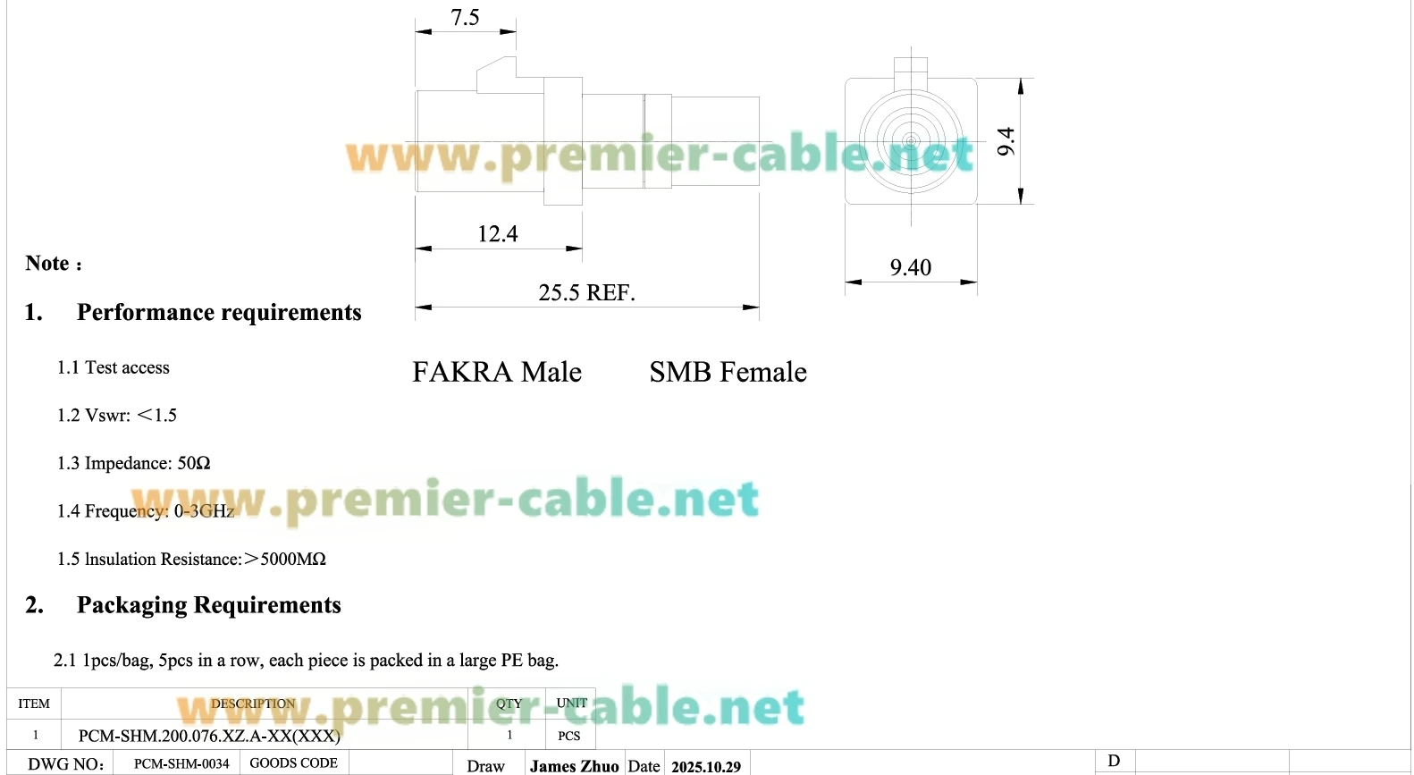 Fakra Z Stecker auf SMB Buchse Adapter 50 Ohm HF-Koaxial-Autoantennenanschluss für Fahrzeug-GPS-GNSS-Navigation, 4G LTE Te – Detail 1