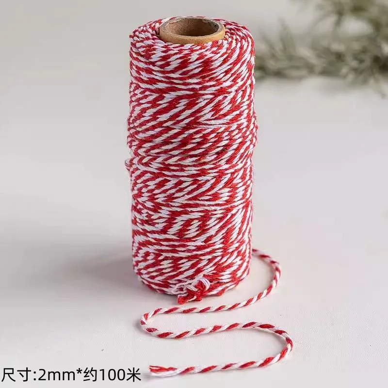 100M/Roll Double Color Cotton Baker Twine Rope Red White Rope Christmas Wedding Decoration Gift String DIY Crafts Wrap 2mm